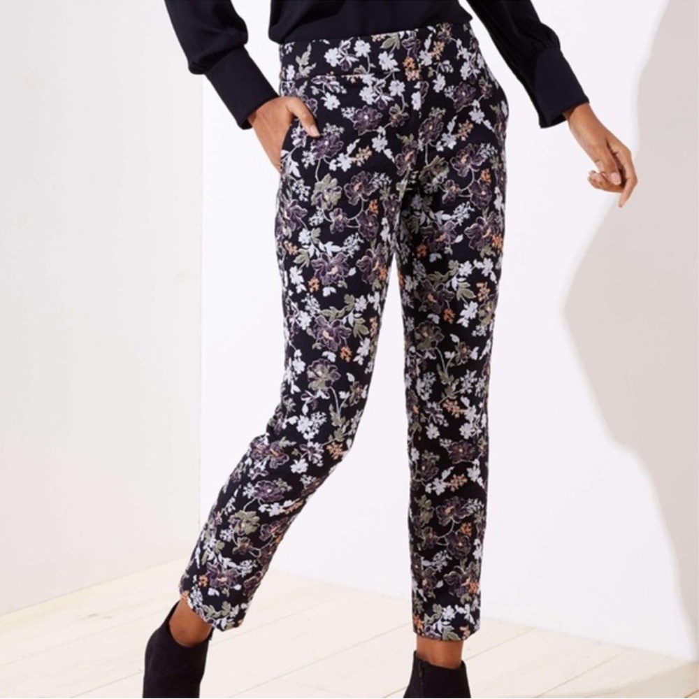 LOFT Embroidered Multi Floral Slim Ankle Pants